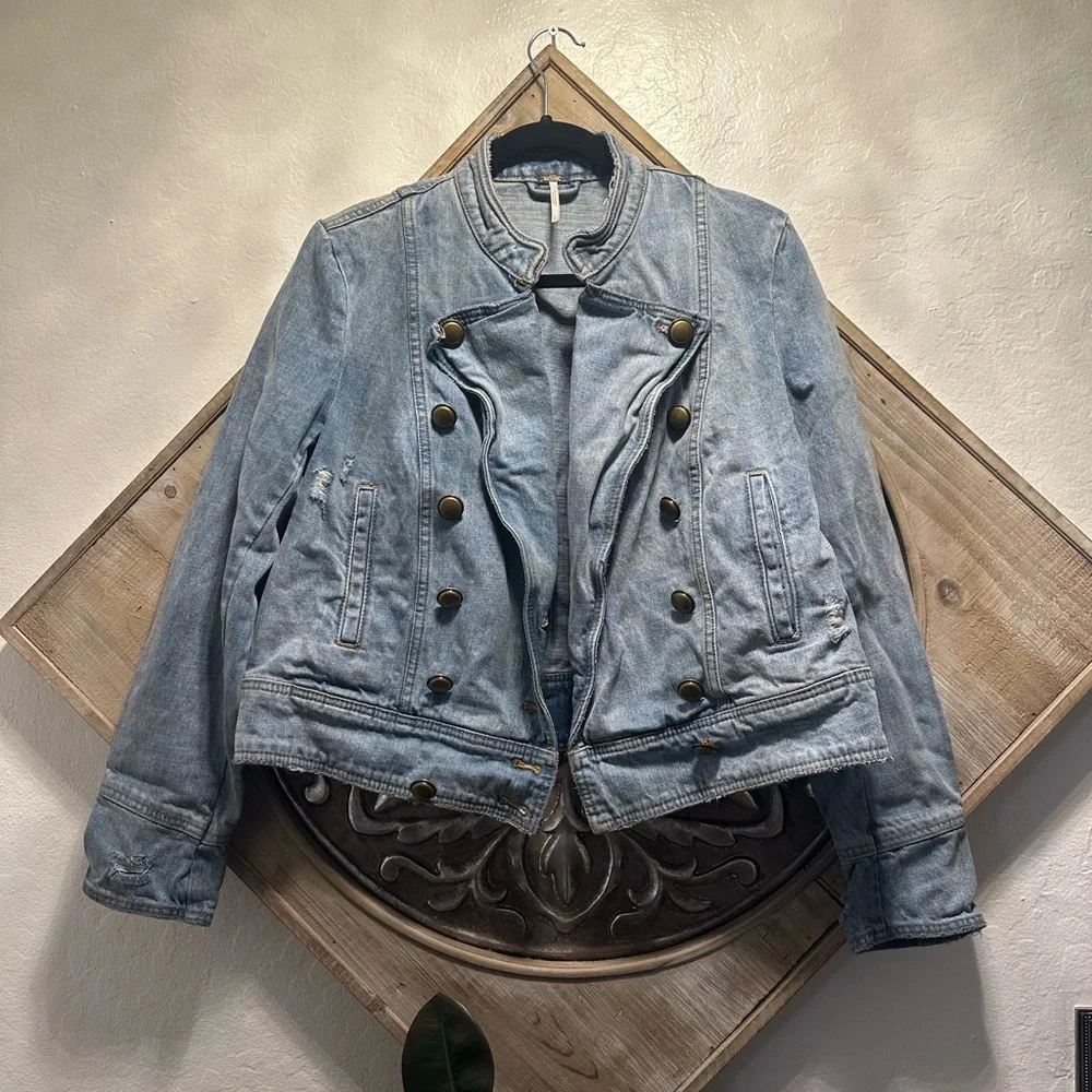 Denim Military Style Jacket - Picture 1 of 5